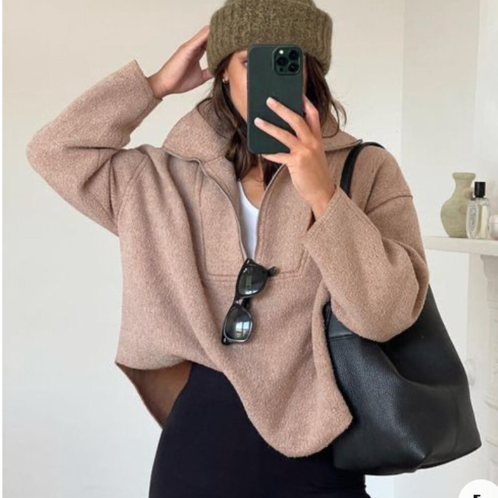 Madewell Merino Wool Half Zip Camel Sweater
